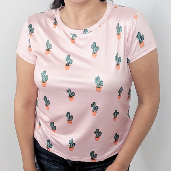 Cactus Pattern Print Short Sleeve Graphic Top - Picture 4 of 7